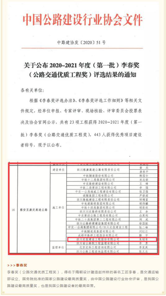 牛！四川交投建設(shè)再添大獎(jiǎng)